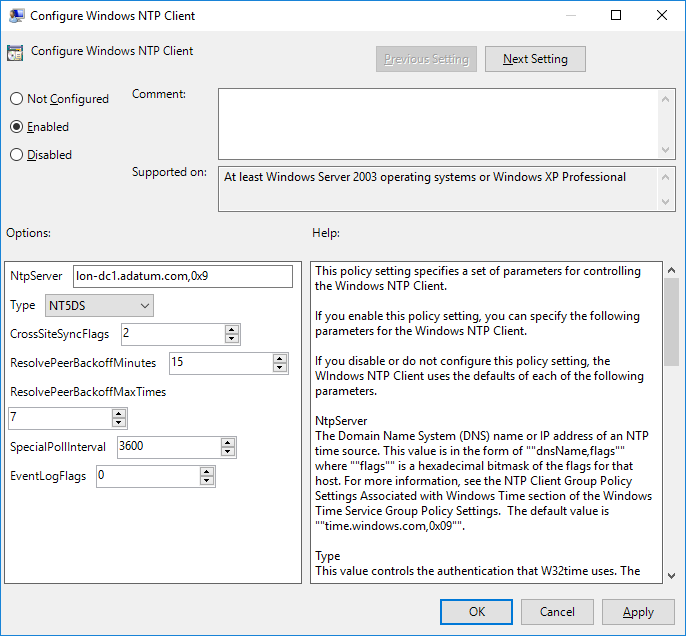 group policy ntp server