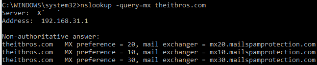 nslookup show dns server