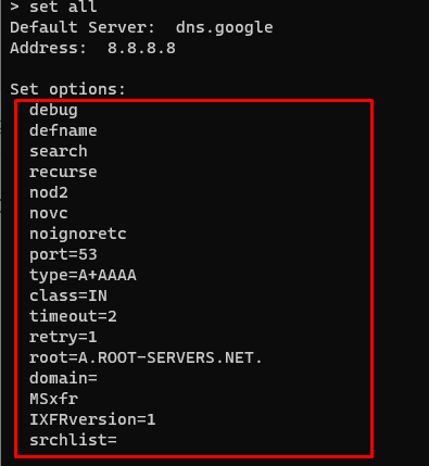 nslookup all