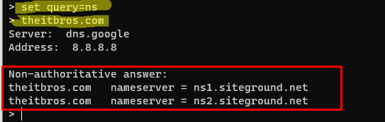 nslookup list