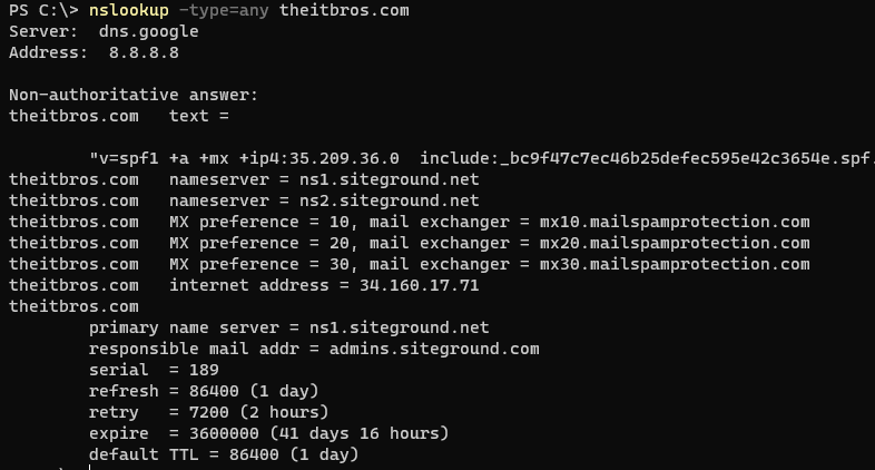 nslookup command