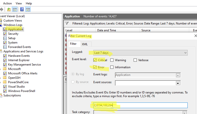 get windows event logs
