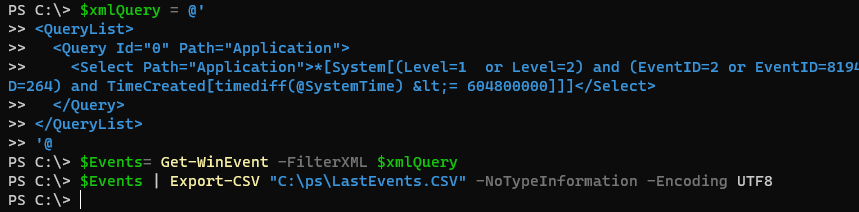 powershell get event viewer logs