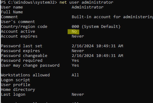 enable administrator account windows 10